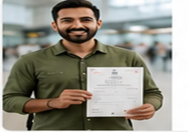 Client holding successful visa document